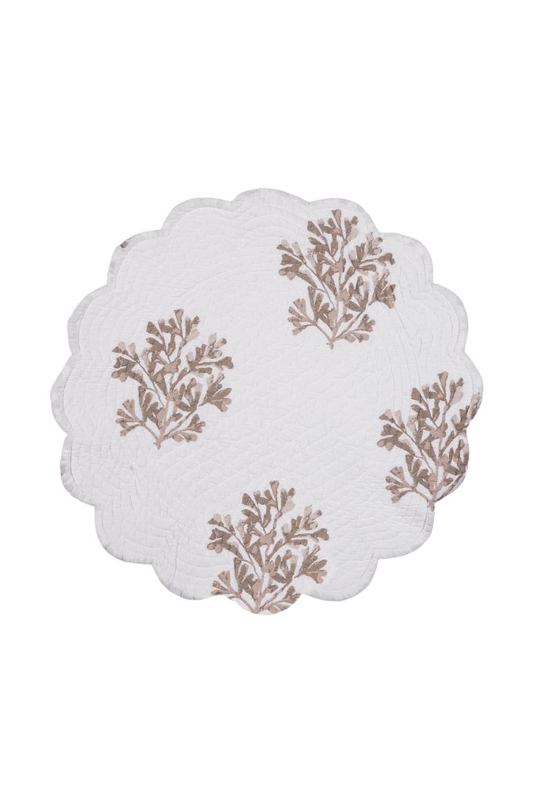 Barley Coast Shells Quilted Round 100% Cotton Set of 6 Placemats 17", Alternate, color, Brown