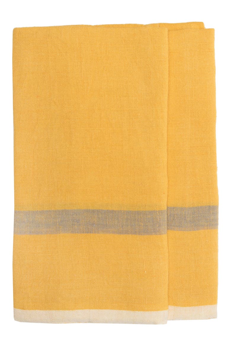 Set of 2 Laundered Linen Tea Towels, Main, color, MUSTARD/GREY