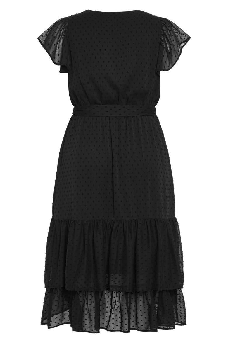 Clip Dot Wrap Front Dress, Alternate, color, BLACK