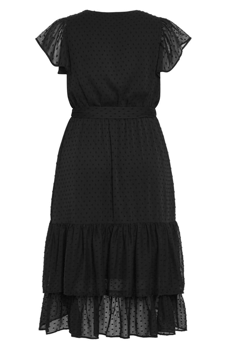 City Chic Clip Dot Wrap Front Dress, Alternate, color, Black