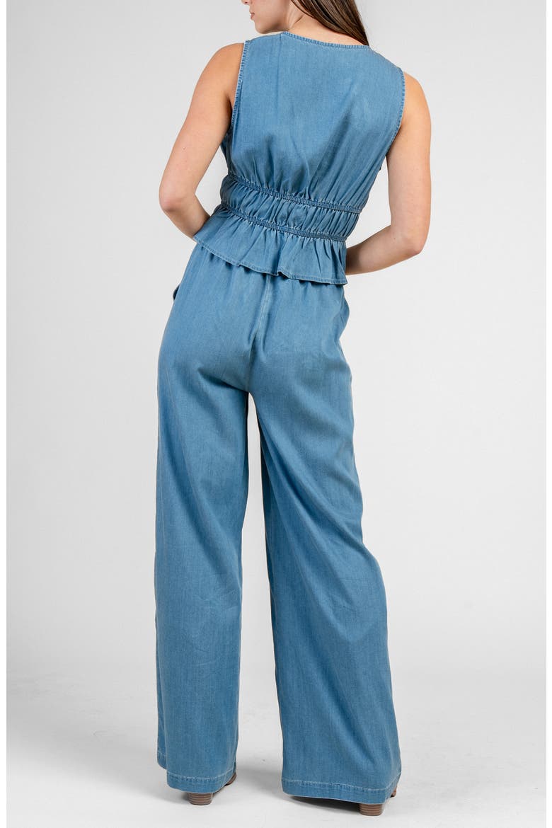 Shirred Wide Leg Chambray Jumpsuit, Alternate, color, CHAMBRAY
