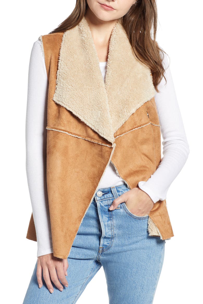 Madison Faux Shearling Vest, Main, color, SADDLE/ OATMEAL