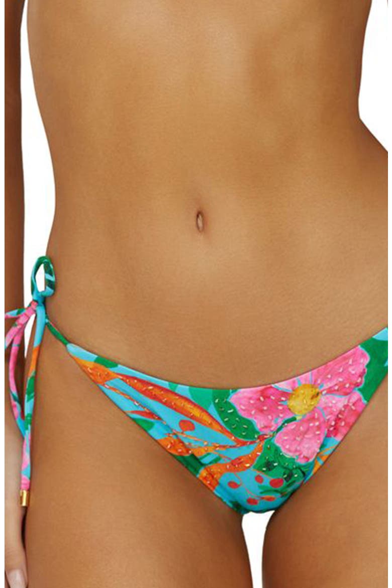 Embroidered Tie Side Bikini Bottoms, Main, color, ZINNIA