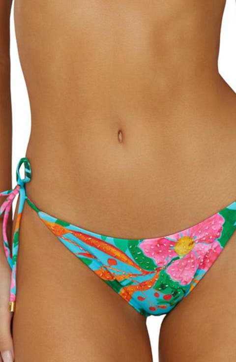 Embroidered Tie Side Bikini Bottoms