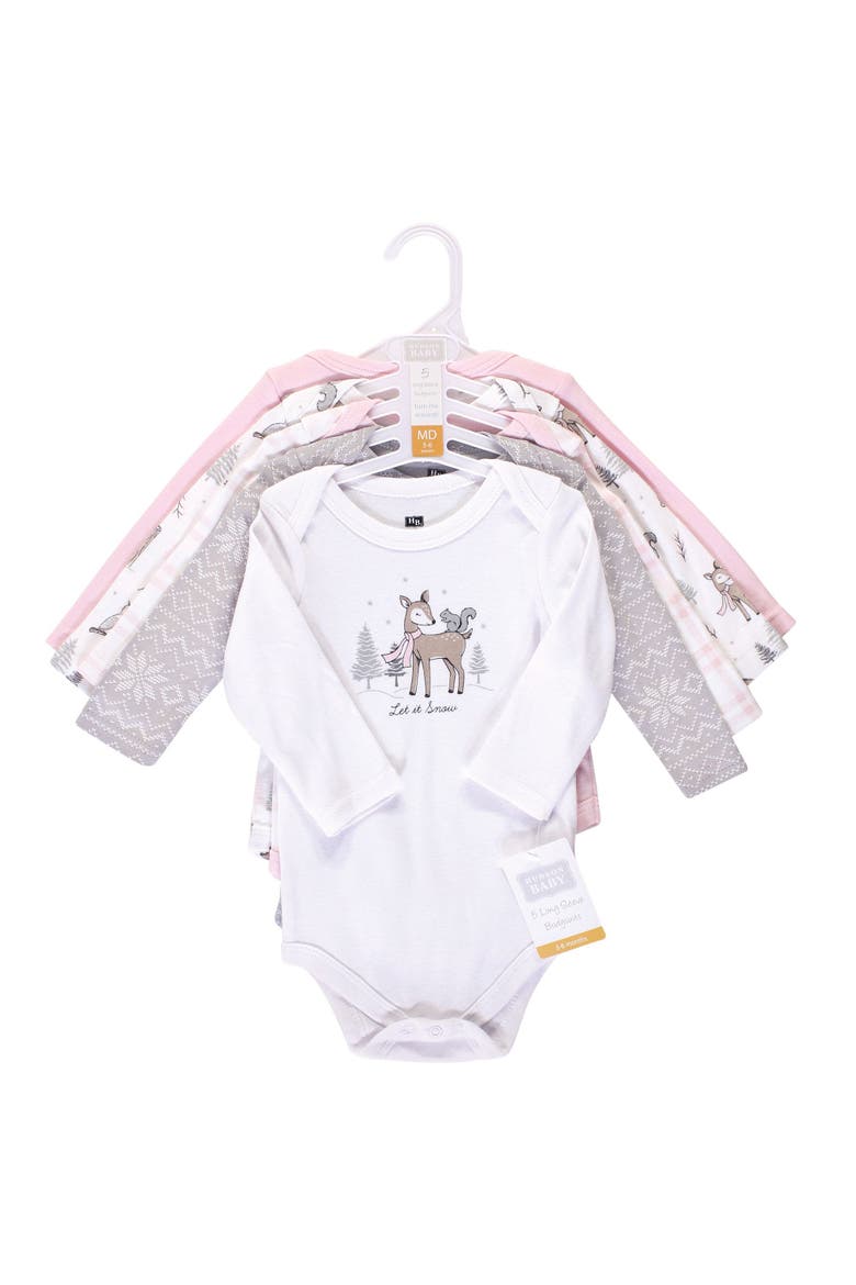 Everyday Long-Sleeve Cotton Bodysuits Bundle of 5, Alternate, color, Winter Forest