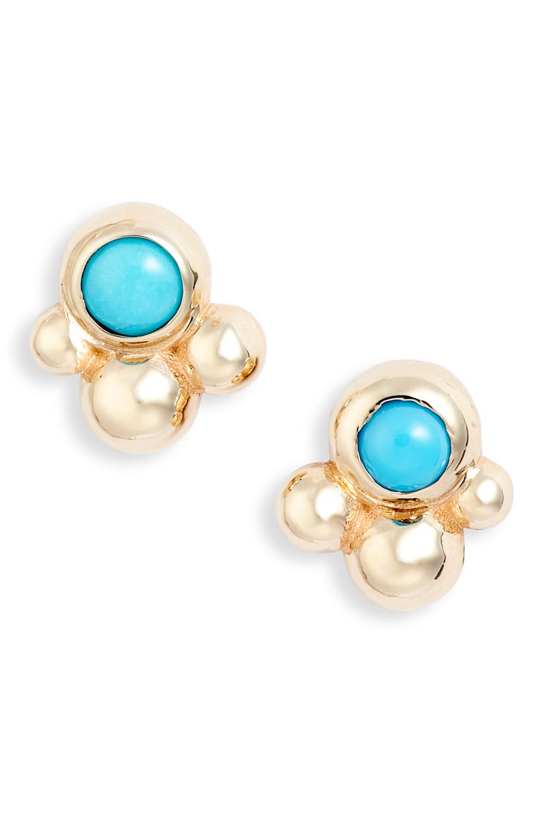 Bonheur Bubbling Brook 14K Gold Stud Earrings, Main, color, YELLOW GOLD/ BLULE