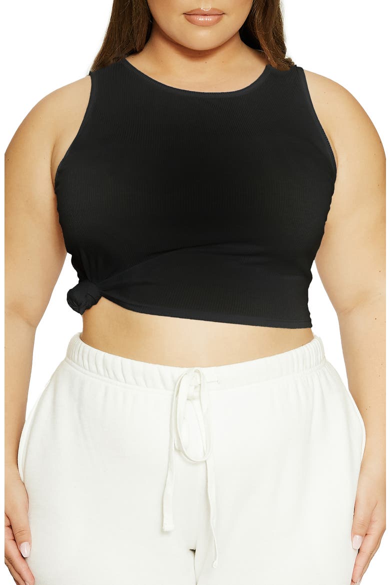 x Lori Harvey Side Knot Rib Crop Tank, Alternate, color, BLACK