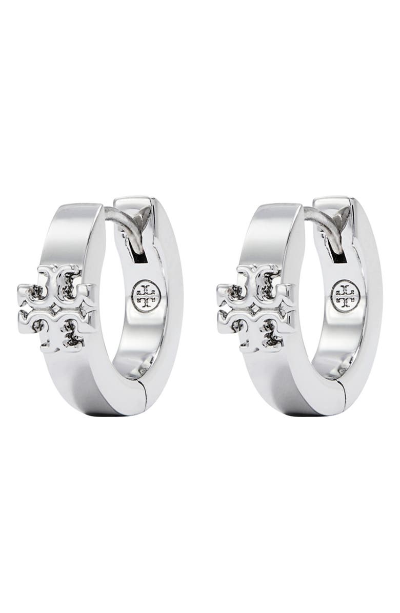 Tory Burch Icon Huggie Earrings, Main, color, Tory Silver