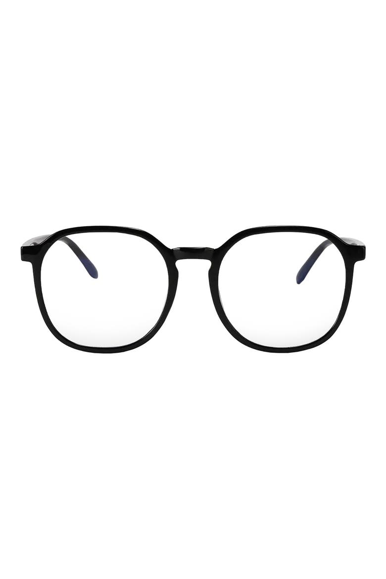 55mm Ruby Round Blue Light Blocking Glasses, Main, color, BLACK/ CLEAR
