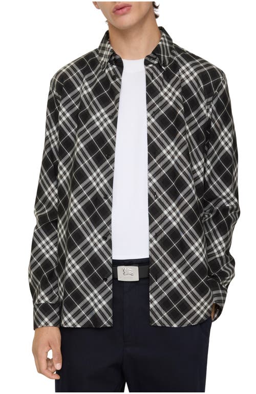 Burberry Relaxed Fit Check Cotton Flannel Shirt In Black