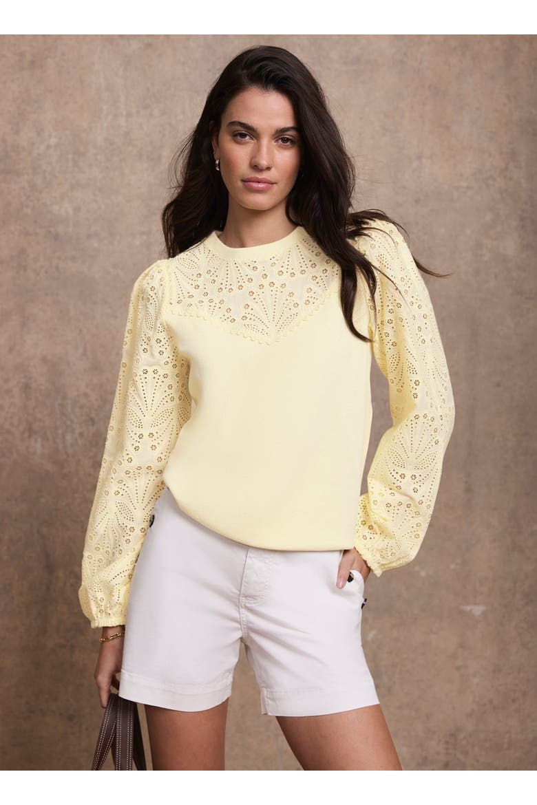Cotton Blend Broderie Sweatshirt, Alternate, color, Yellow