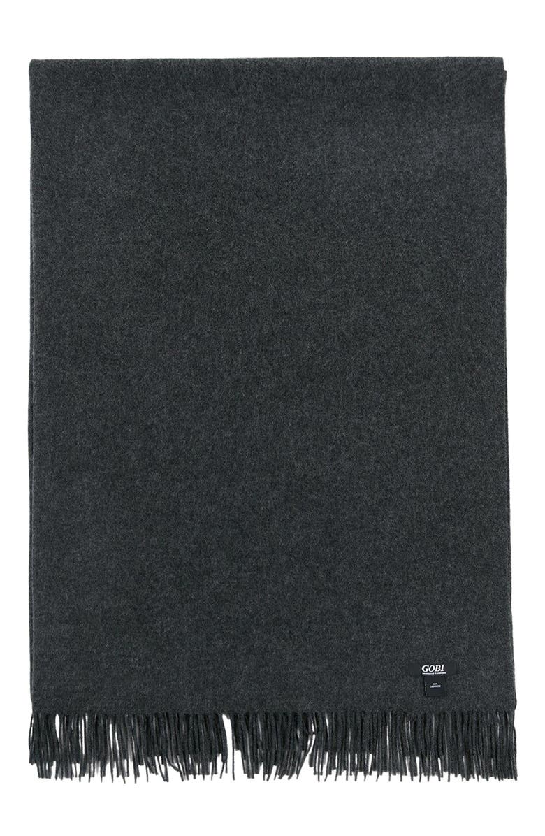GOBI Mongolian Cashmere Medium Fringe Blanket, Main, color, Charcoal