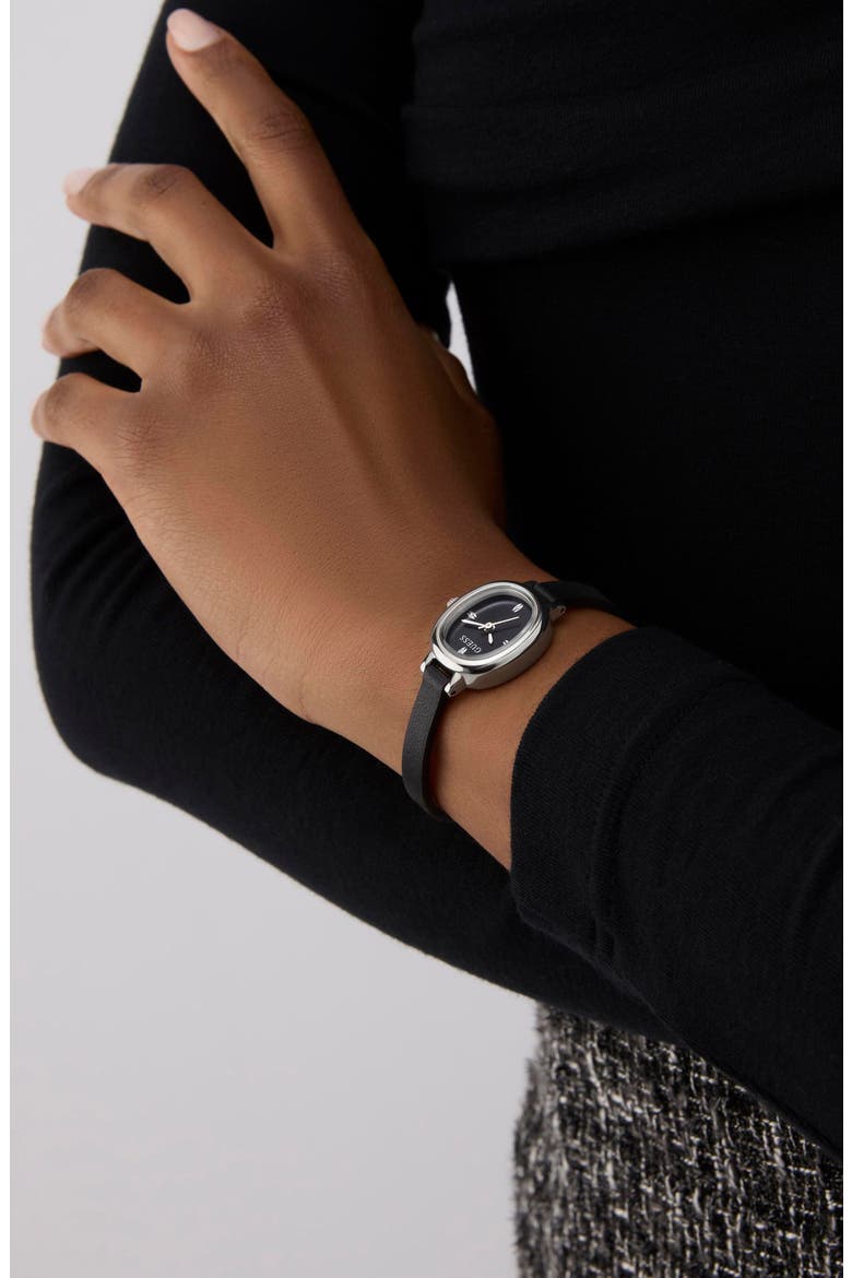 Oblong Crystal Marker Watch, 21mm, Alternate, color, BLACK