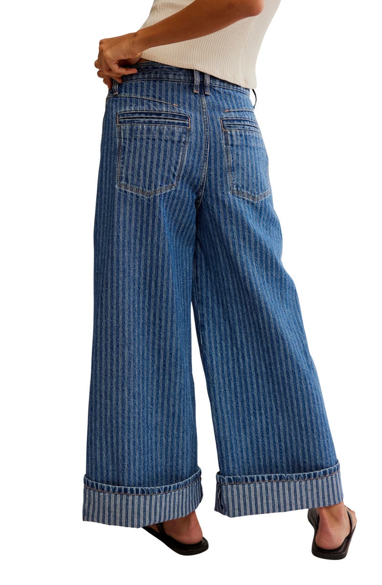 Free People Brette Stripe High Waist Crop Wide Leg Jeans, Alternate, color, 