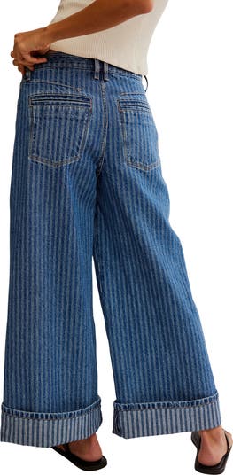 Brette Stripe High Waist Crop Wide Leg Jeans