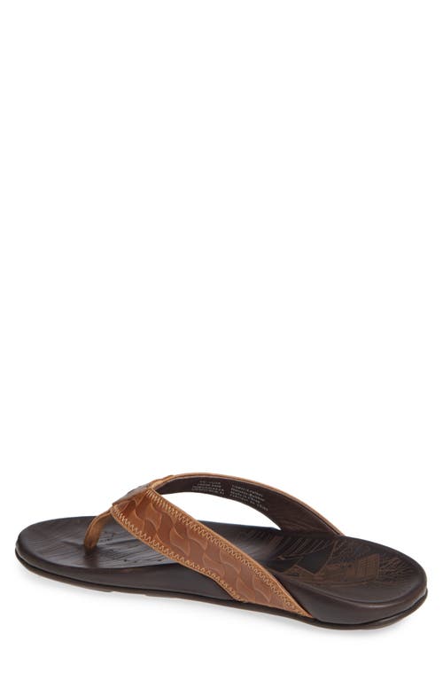 Olukai Hikianalia Flip Flop In Tan/dark Java Leather