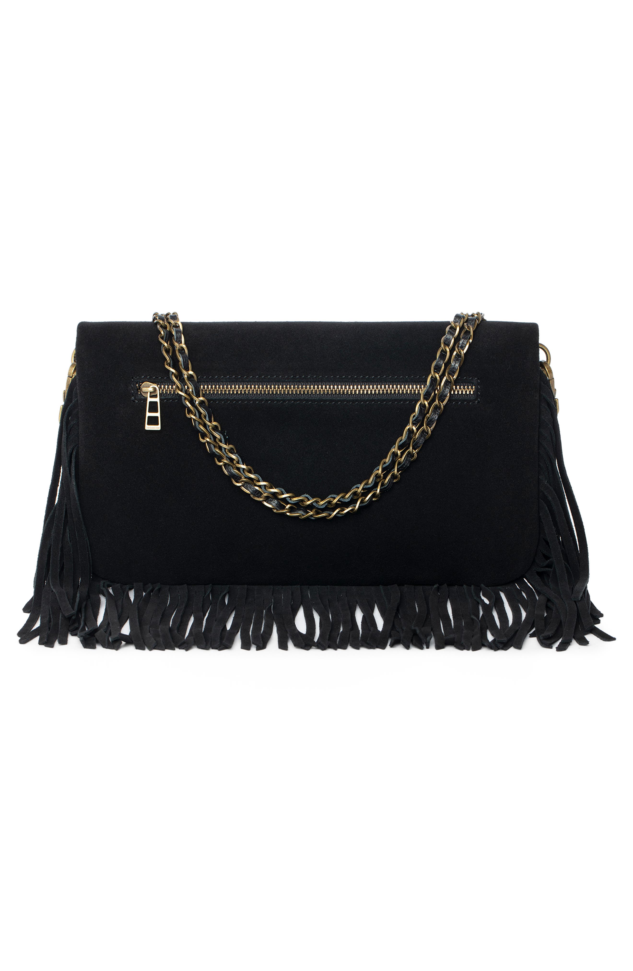 Zadig & Voltaire Rock Suede Fringe Crossbody Bag, Alternate, color, 