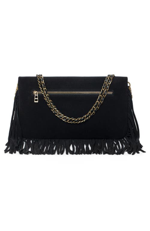 Zadig & Voltaire Rock Suede Fringe Crossbody Bag In Black