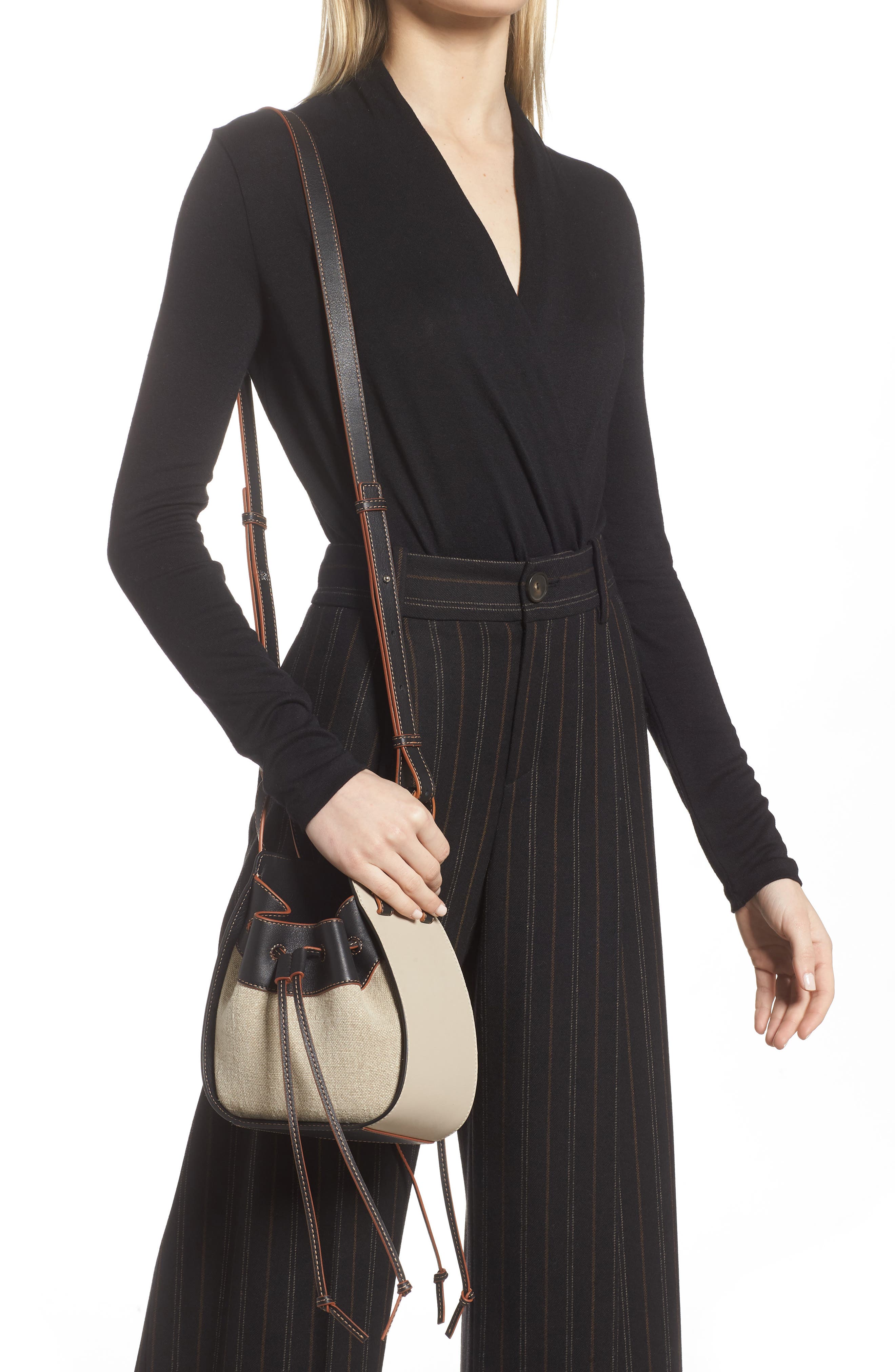 Loewe Mini Hammock Drawstring Linen & Leather Bag, Alternate, color, 