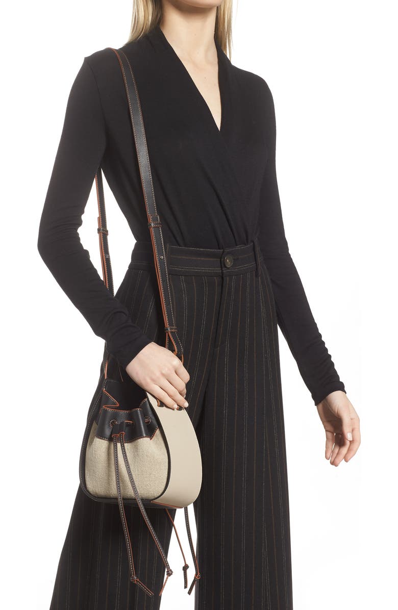 Loewe Mini Hammock Drawstring Linen & Leather Bag, Alternate, color,