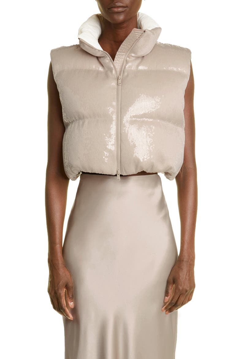 Dazzling Paillete Crop Down Vest, Main, color, C5782 PALE BLUSH