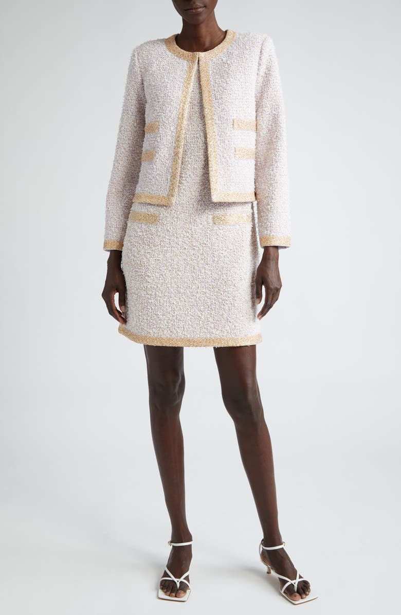 St. John Evening Sequin Eyelash Tweed Crop Jacket, Alternate, color,