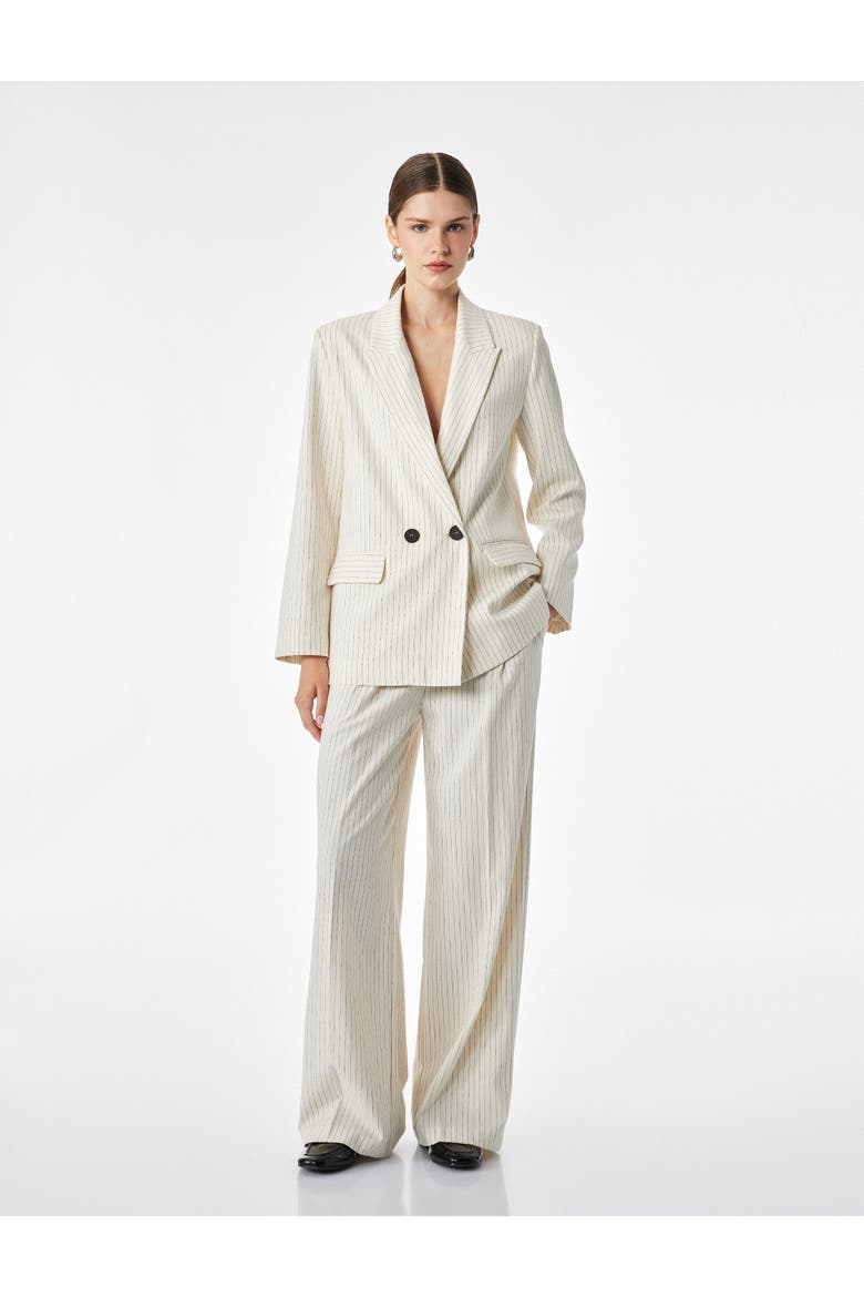 Long Sleeve Double-Breasted Pinstriped Blazer, Main, color, BEIGE STRIPE