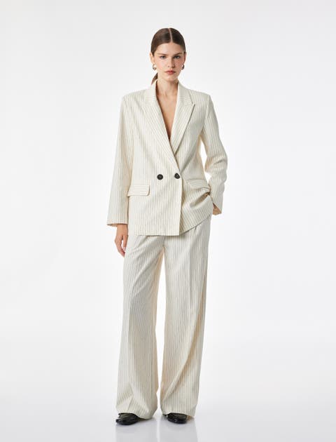 Long Sleeve Double-Breasted Pinstriped Blazer