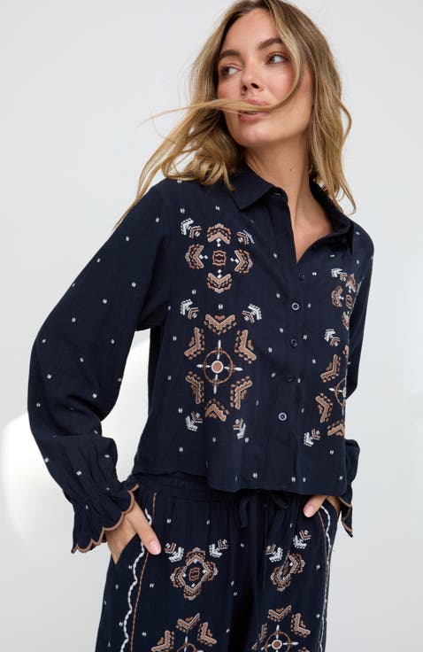 Anai Half Placket Embroidered Blouse