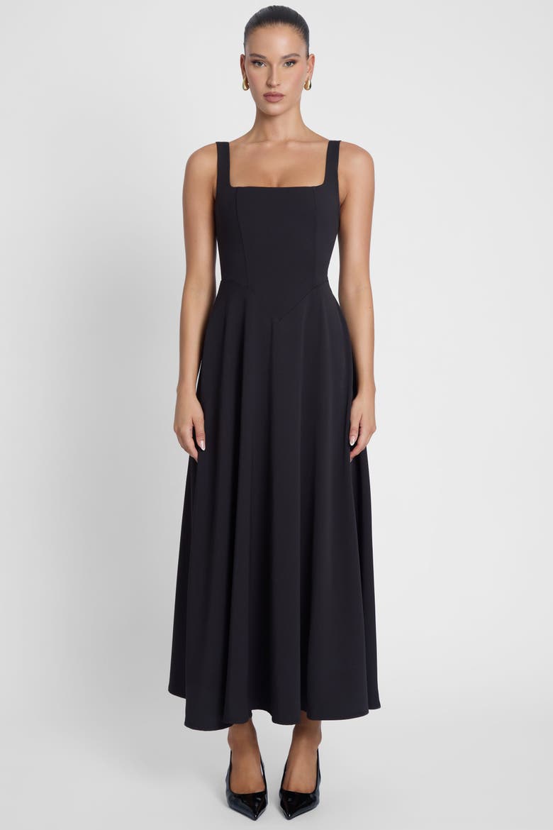 Serenity Square Neck Corset Midi Dress, Main, color, Black