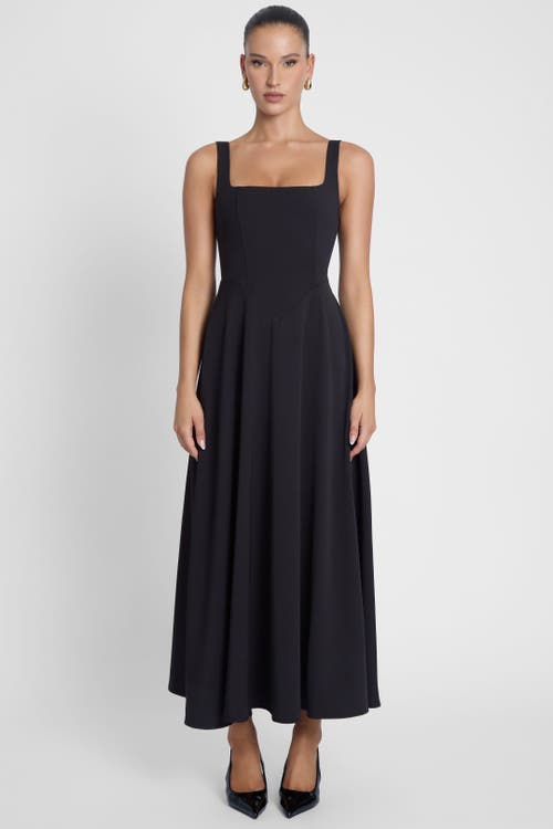 Leau Serenity Square Neck Corset Midi Dress In Black