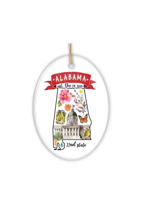 Alabama Watercolor State Landmarks Oval Ornament