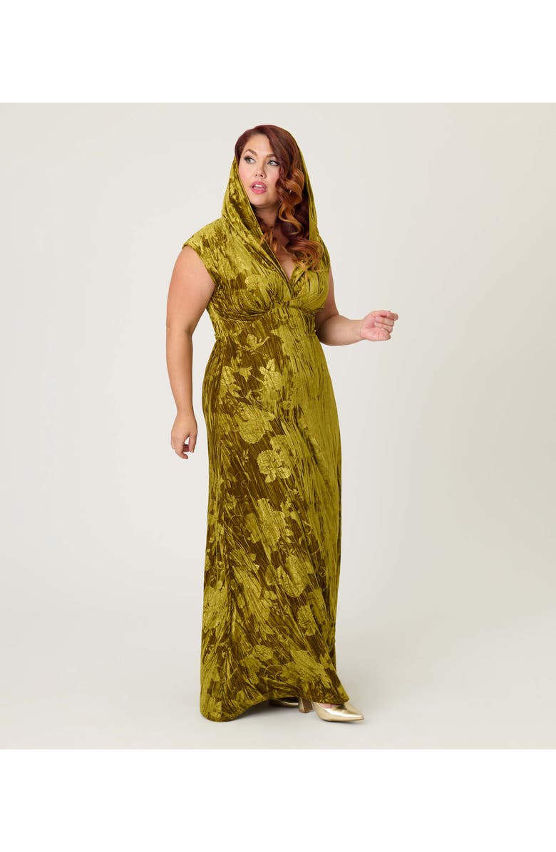 Unique Vintage Plus Size Hooded Maxi Dress, Alternate, color, Chartreuse