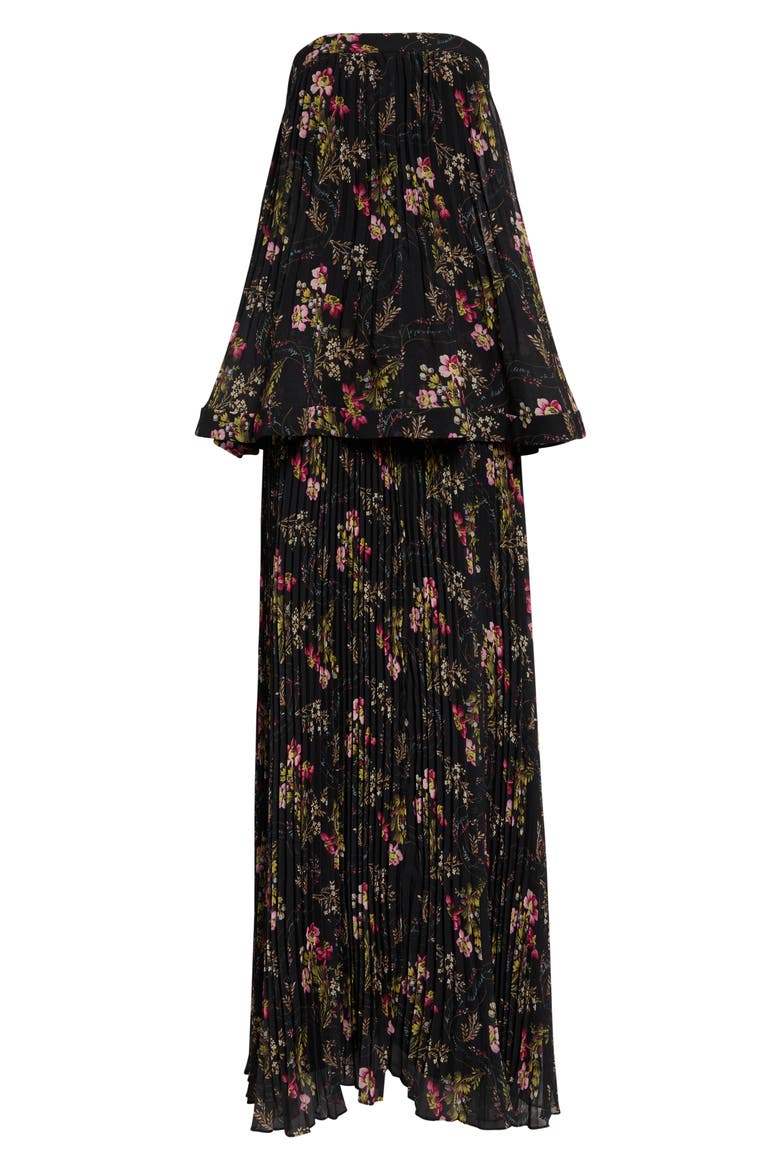Ros Strapless Pleated Maxi Gown, Alternate, color, BLACK MULTI