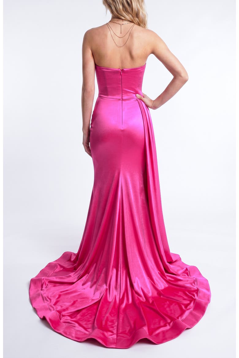 Ruched Strapless Sweetheart Mermaid Gown With Side Drape, Alternate, color, Neon Pink