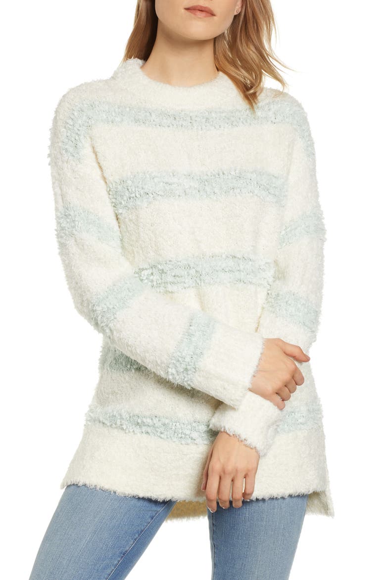 Texturestripe Fuzzy Sweater, Main, color, IVORY GREEN STRIPE