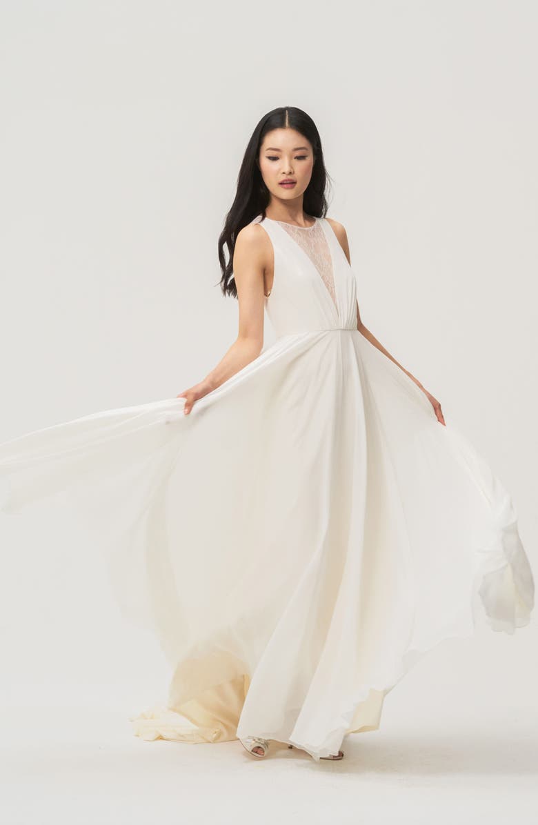 Jenny by Jenny Yoo Fallon Lace & Chiffon A-Line Gown, Alternate, color,
