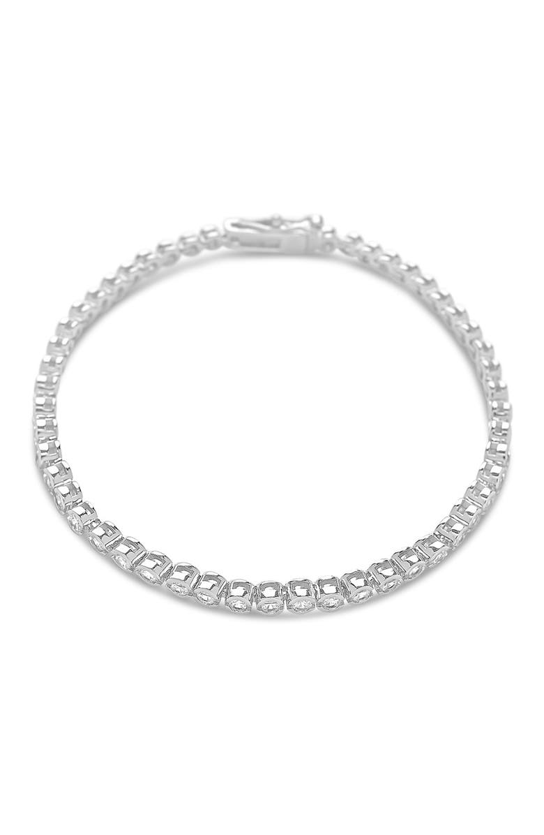Sterling Forever Rhodium Plated Bezel Cubic Zirconia Tennis Bracelet, Alternate, color,