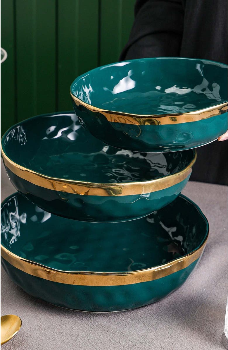 Stone Lain Florian Porcelain 3-Piece Serving Shallow Bowl Set, Alternate, color, Green