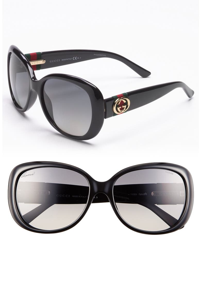56mm Polarized Sunglasses, Main, color, BLACK