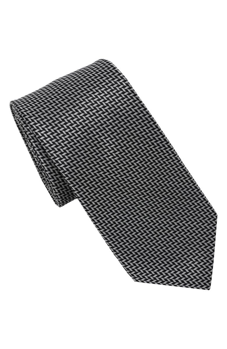 KARL LAGERFELD PARIS Herringbone Print Tie, Main, color, Black/ White