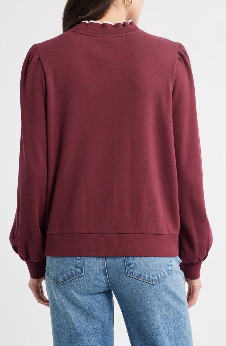 Caslon<sup>®</sup> Ruffle Crewneck Sweatshirt, Alternate, color, Burgundy Tannin