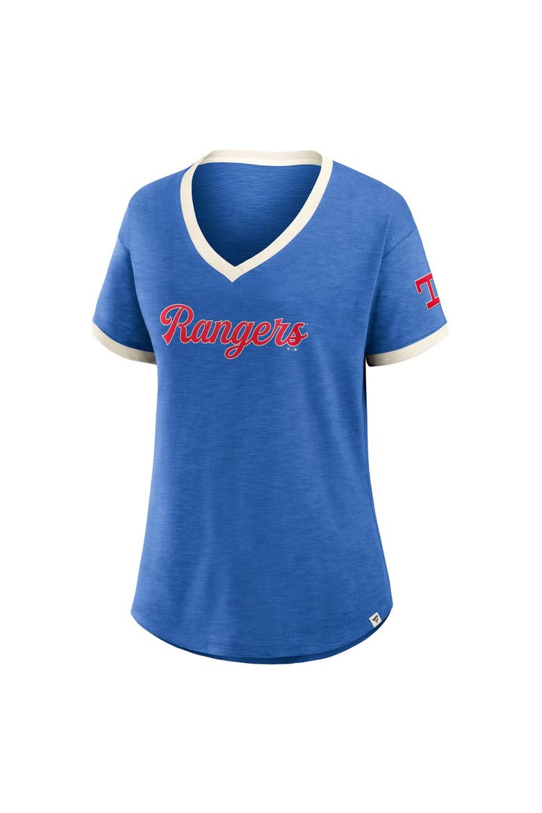 Women's Fanatics Royal Texas Rangers Relaxed Fit Vintage Play​ Slub V-Neck Fashion Top, Alternate, color, Royal