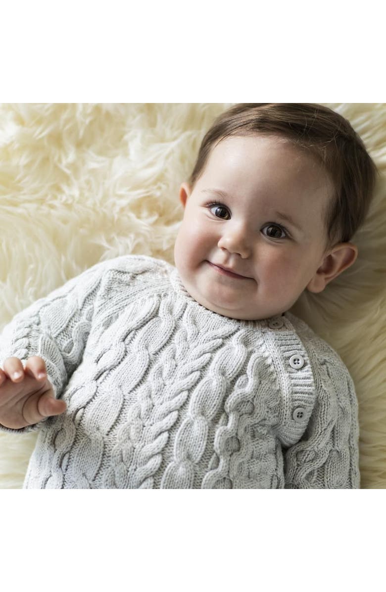 Hope & Henry Baby Cable Knit Sweater Romper, Infant, Alternate, color, Gray Heather