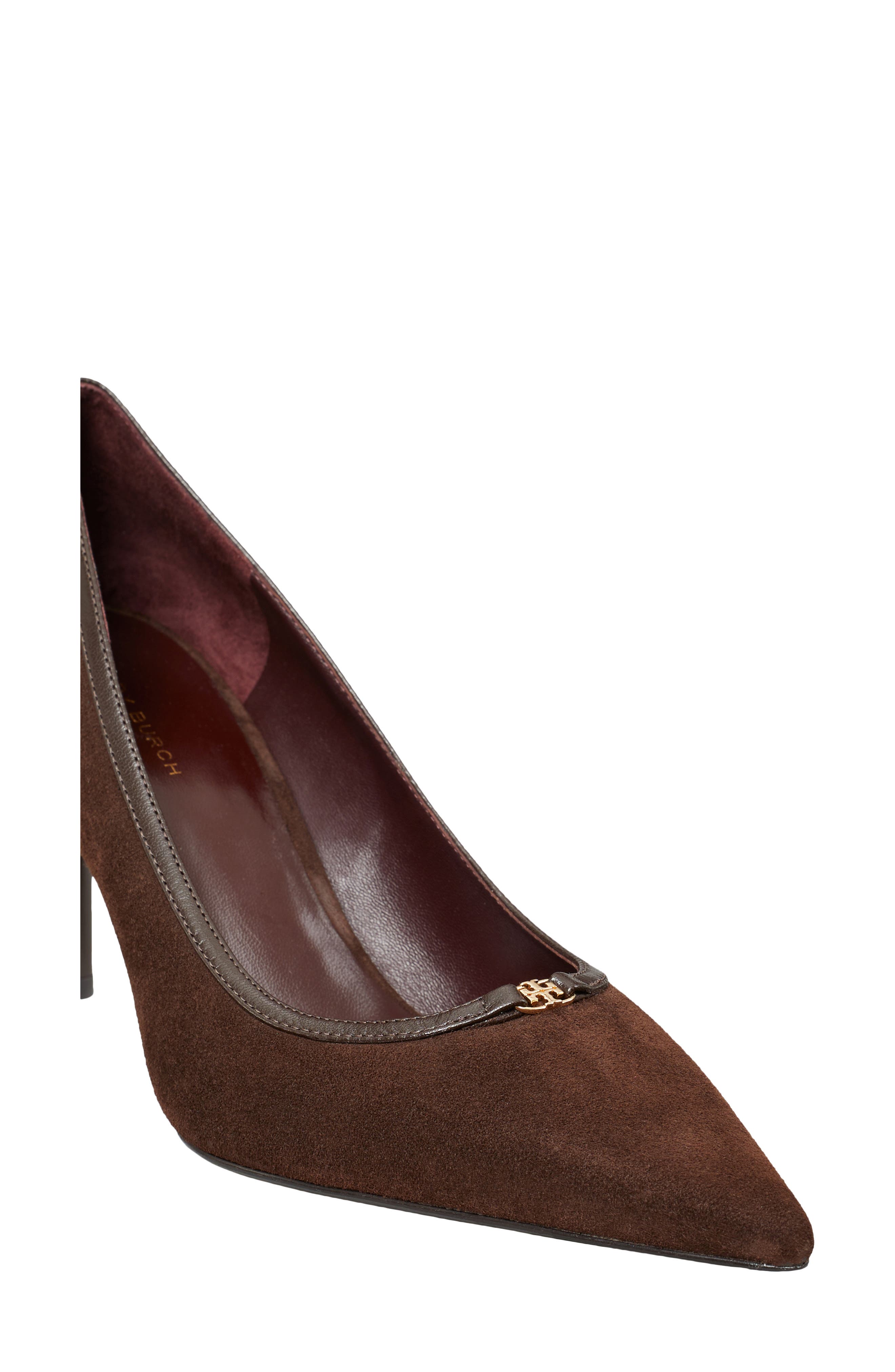 Double T Buckle Pointed Toe Pump, Alternate, color, DARK COCOA / COCOA