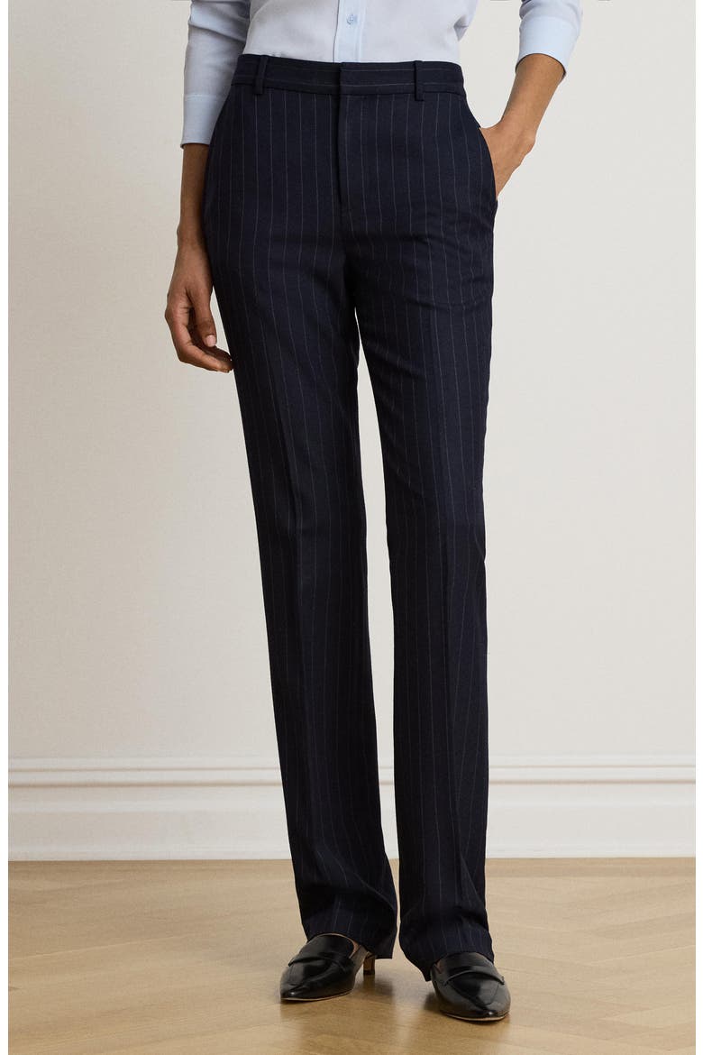 Pinstripe Wool Twill Straight Leg Pants, Alternate, color, NAVY BLUE/ WHITE