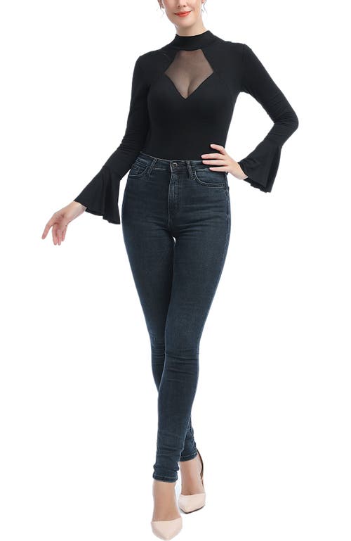 Kimi & Kai Jan Turtle Neck Bell Sleeve Bodysuit In Black