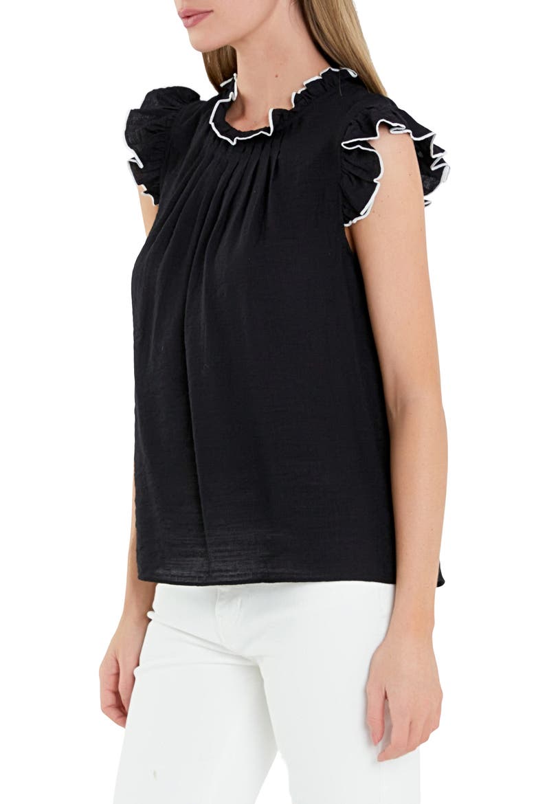 Flutter Sleeve Top, Alternate, color, BLACK