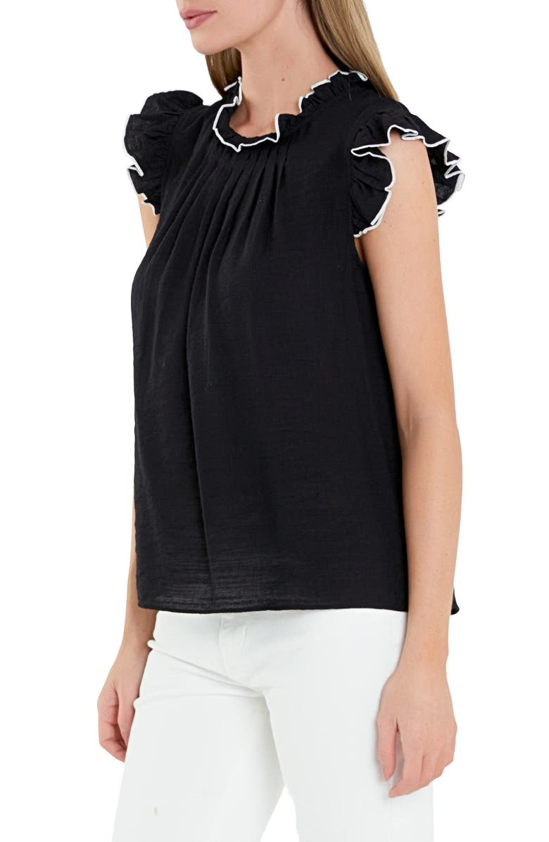 English Factory Flutter Sleeve Top, Alternate, color, Black