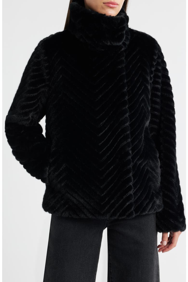 Chevron Quilted Faux Fur Jacket, Alternate, color, BLACK
